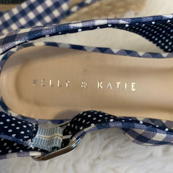 KELLY & KATIE Tamy Gingham Peep Tie espadrille wedge sandal Size 8.5 VVG… - Picture 6 of 10